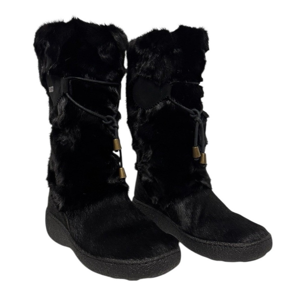 Oscar Apres Ski Fur Lined Winter Holiday Chic Tall Snow Cozy Boots Black 36 or 6